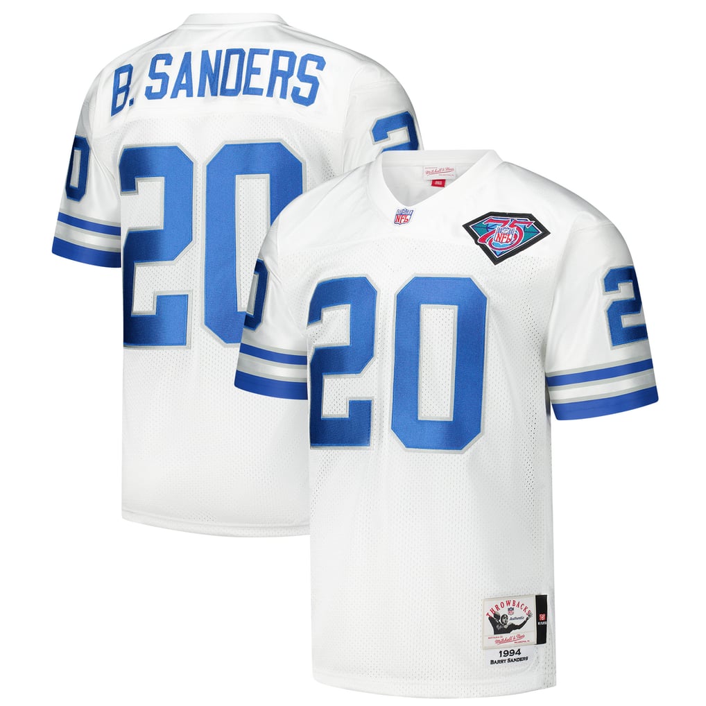 Men's Detroit Lions 1994 Barry Sanders White Authentic Throwback Retired Player Jersey