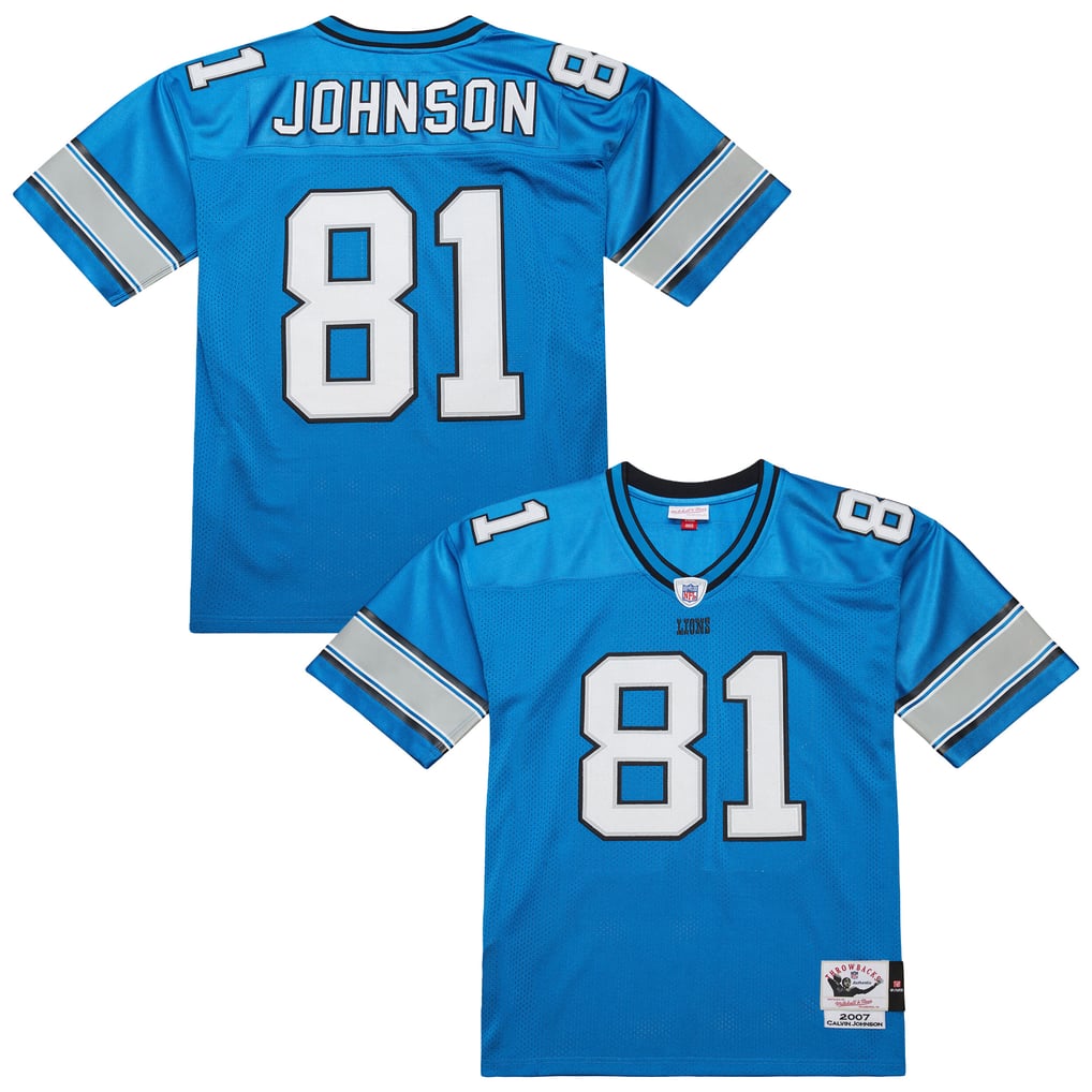 Men's Detroit Lions Calvin Johnson Blue 2007 Authentic Throwback Retired Player Jersey