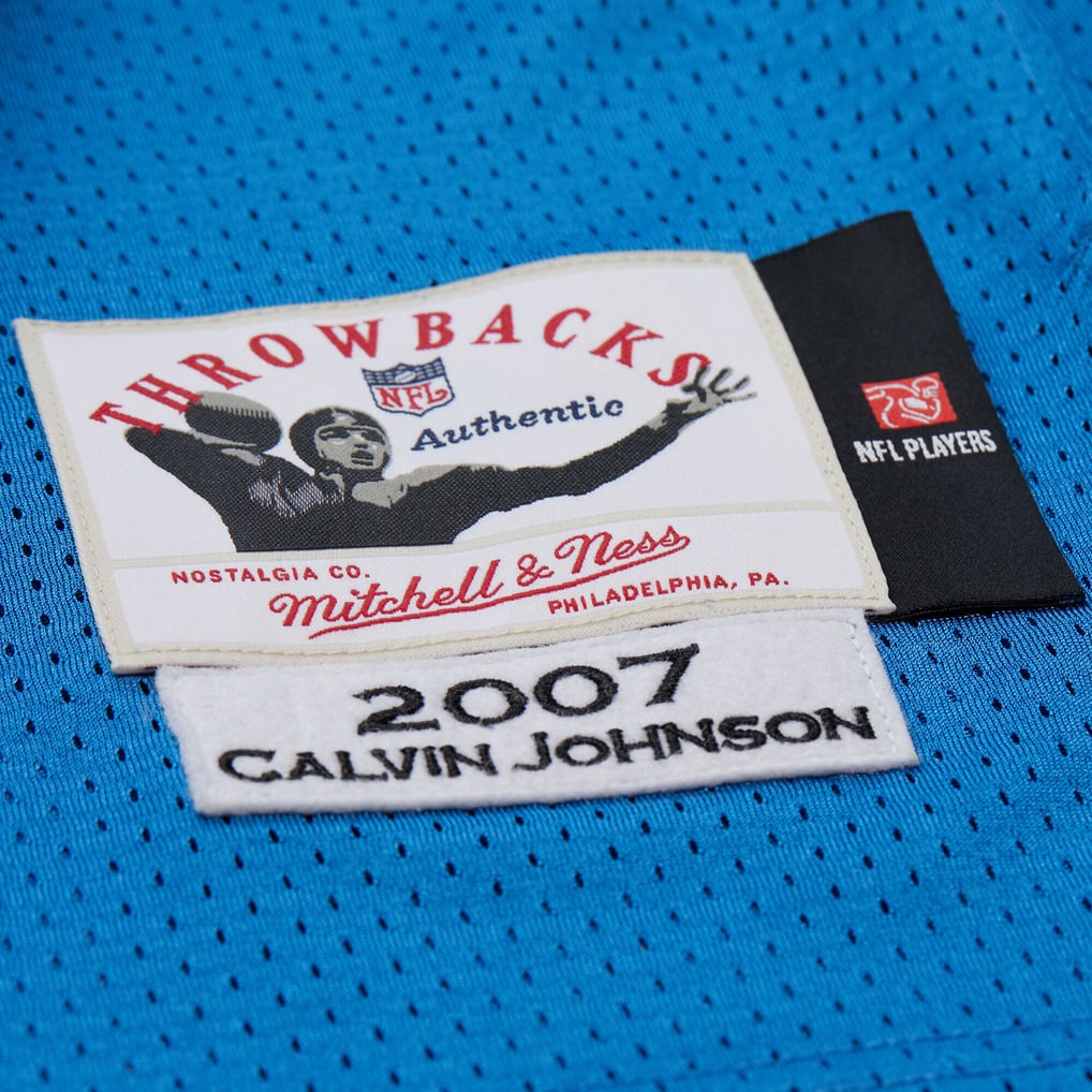 Men's Detroit Lions Calvin Johnson Blue 2007 Authentic Throwback Retired Player Jersey