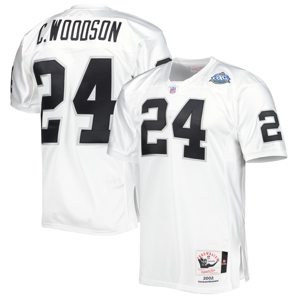 Men's Las Vegas Raiders 2002 Charles Woodson White Authentic Throwback Retired Player Jersey