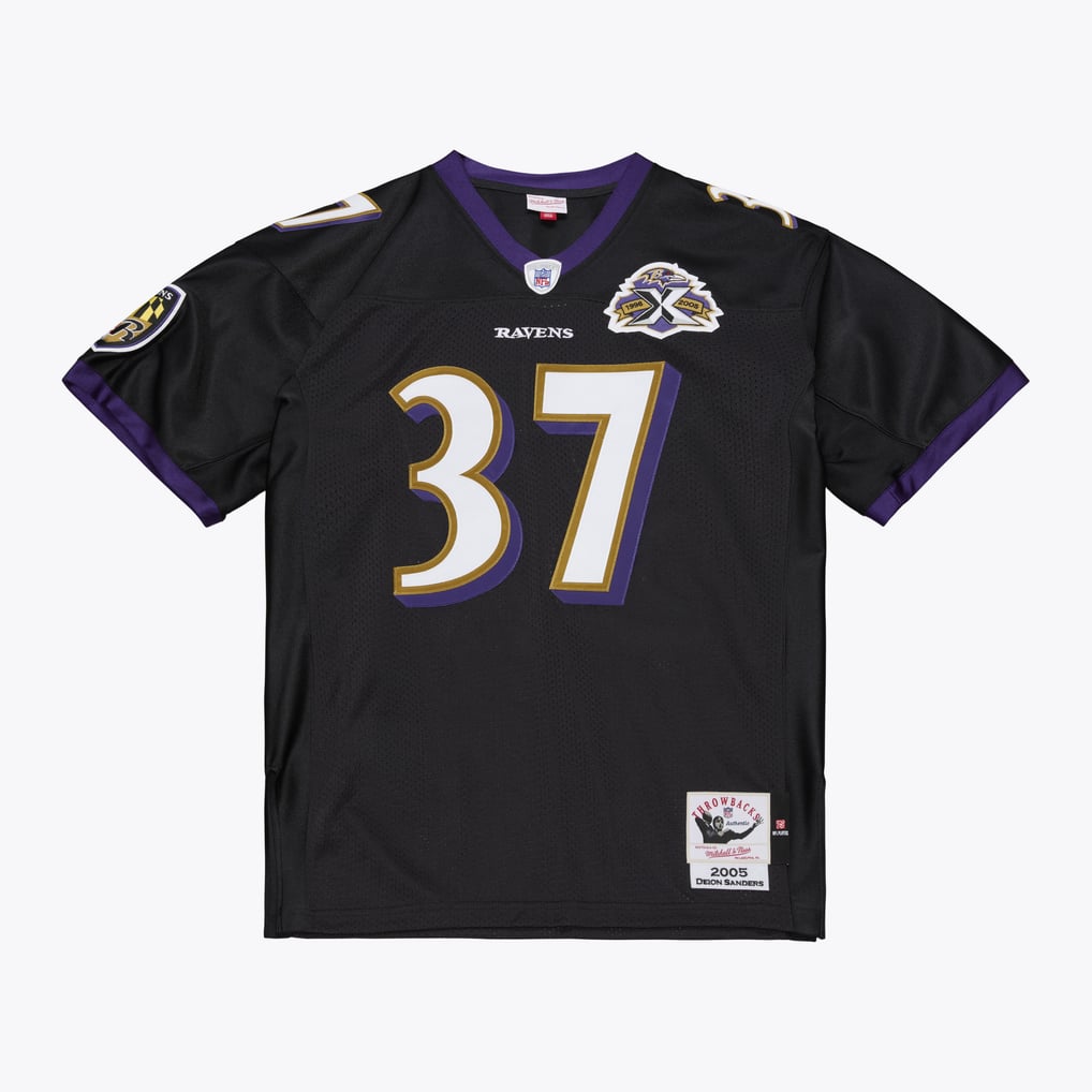 Men's Baltimore Ravens Deion Sanders Black 2005 Authentic Throwback Jersey