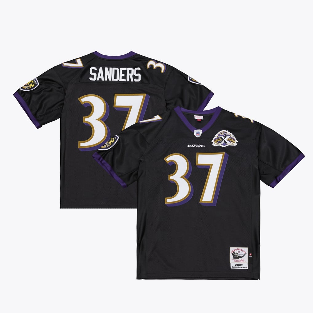 Men's Baltimore Ravens Deion Sanders Black 2005 Authentic Throwback Jersey