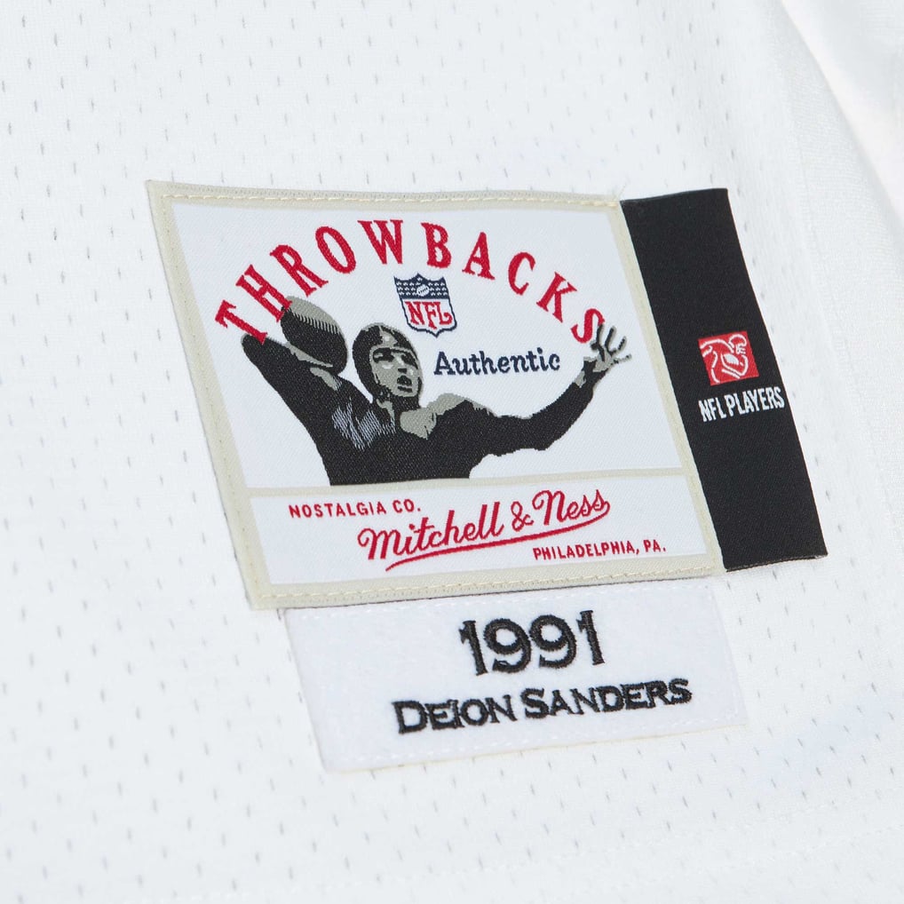 Men's Atlanta Falcons 1991 Deion Sanders White Authentic Throwback Retired Player Jersey