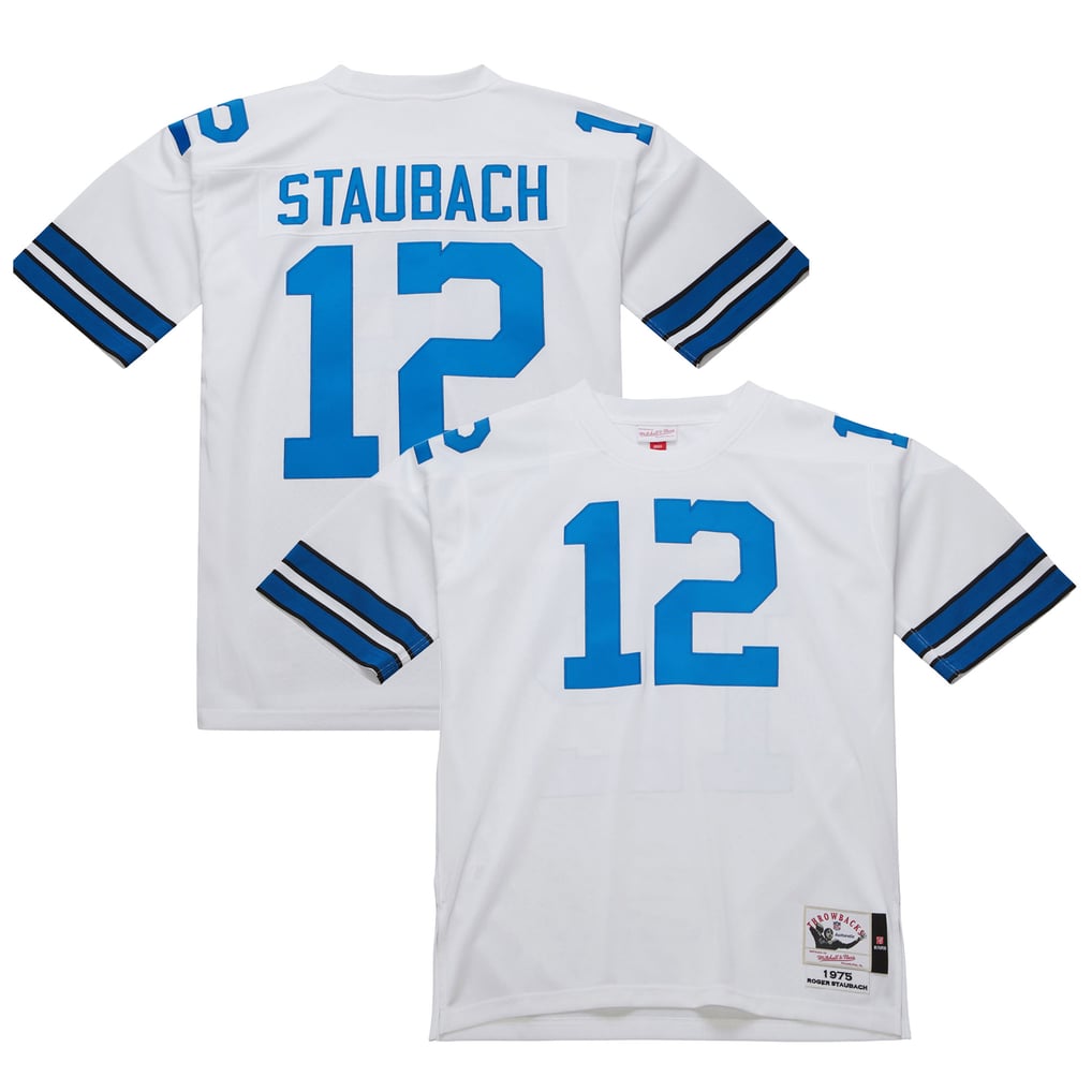 Men's Dallas Cowboys 1975 Roger Staubach White Authentic Throwback Retired Player Jersey