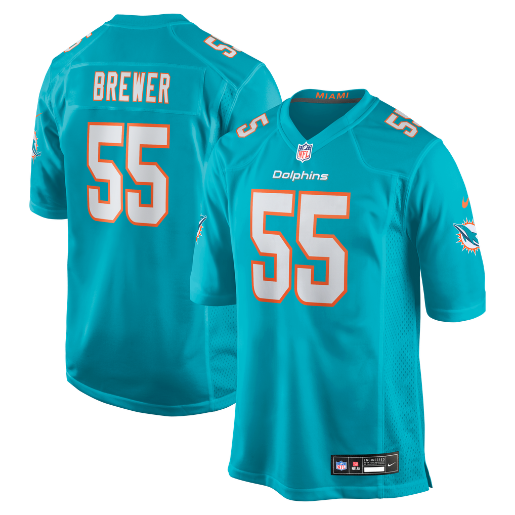 Men's Miami Dolphins Aaron Brewer Aqua Game Jersey
