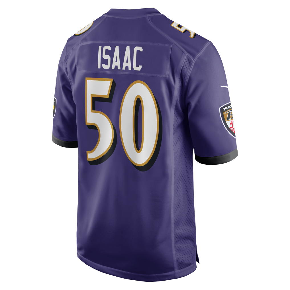 Men's Baltimore Ravens Adisa Isaac Purple Team Game Jersey