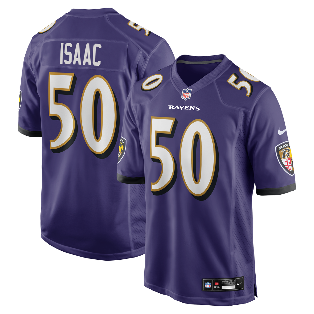 Men's Baltimore Ravens Adisa Isaac Purple Team Game Jersey
