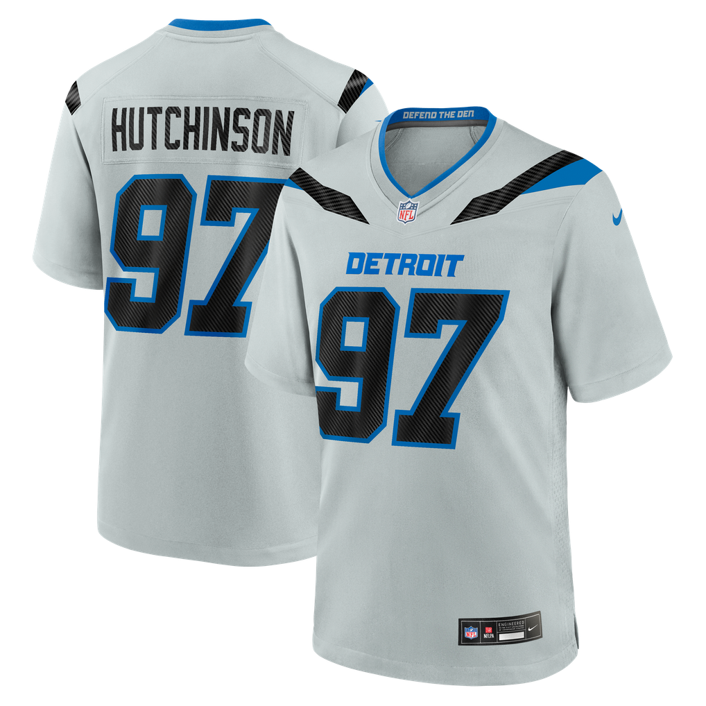 Men's Detroit Lions Aidan Hutchinson Silver 2026 Rivalries Collection Game Jersey
