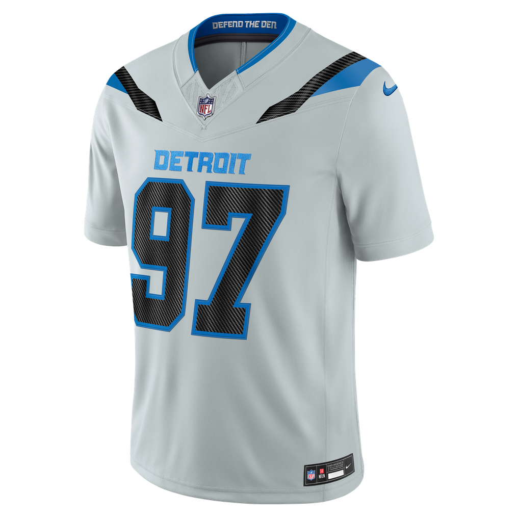 Men's Detroit Lions Aidan Hutchinson Silver 2026 Rivalries Collection Stitched Limited Jersey