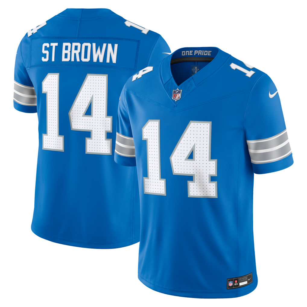 Men's Detroit Lions Amon-Ra St. Brown Blue Team Vapor F.U.S.E. Stitched Limited Jersey