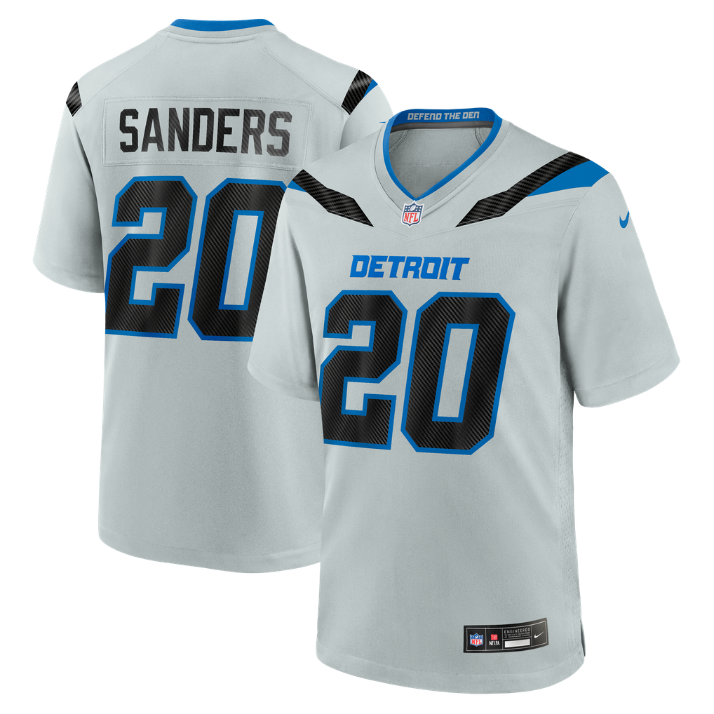 Men's Detroit Lions Barry Sanders Silver 2026 Rivalries Collection Game Jersey