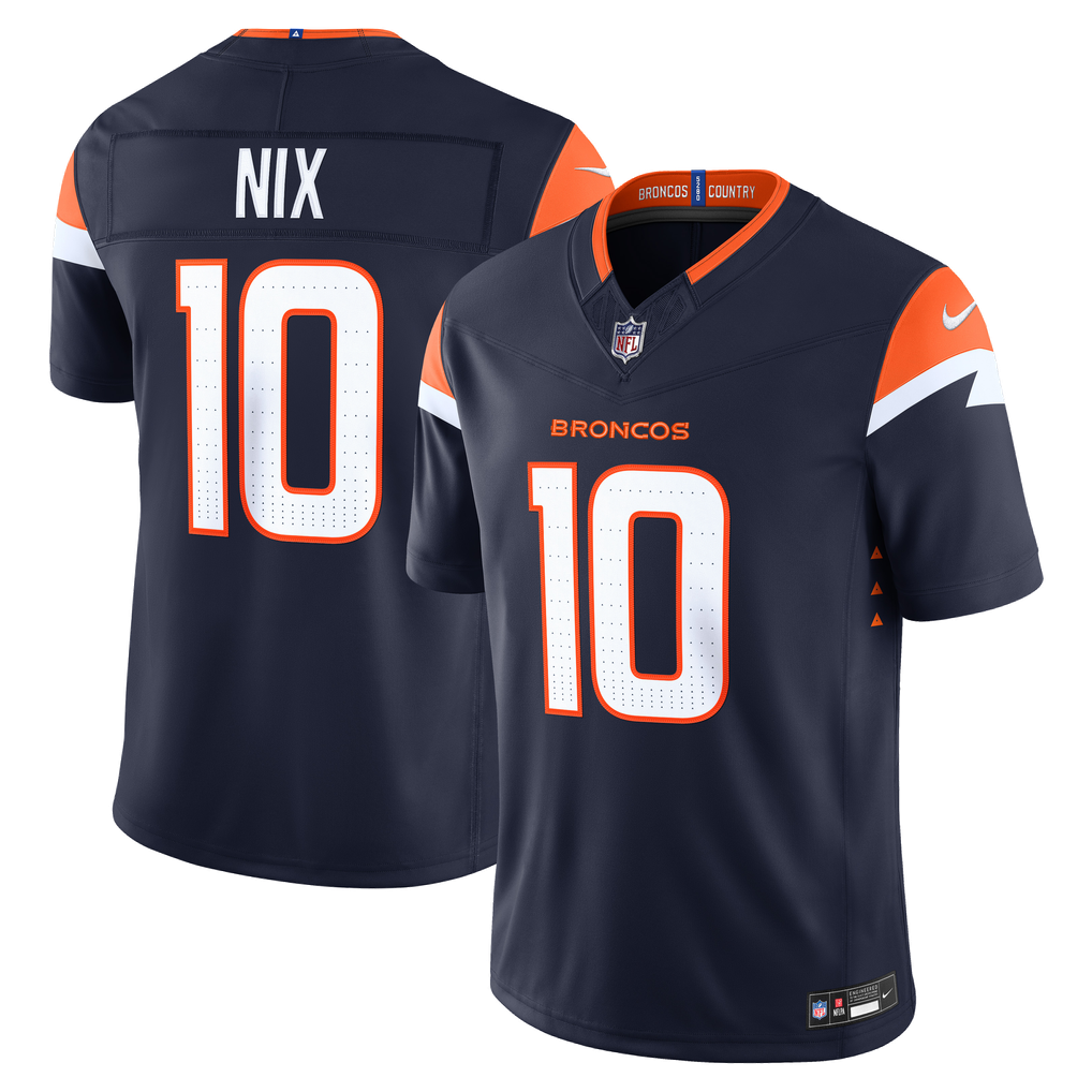 Men's Denver Broncos Bo Nix Navy Alternate Vapor F.U.S.E. Stitched Limited Jersey