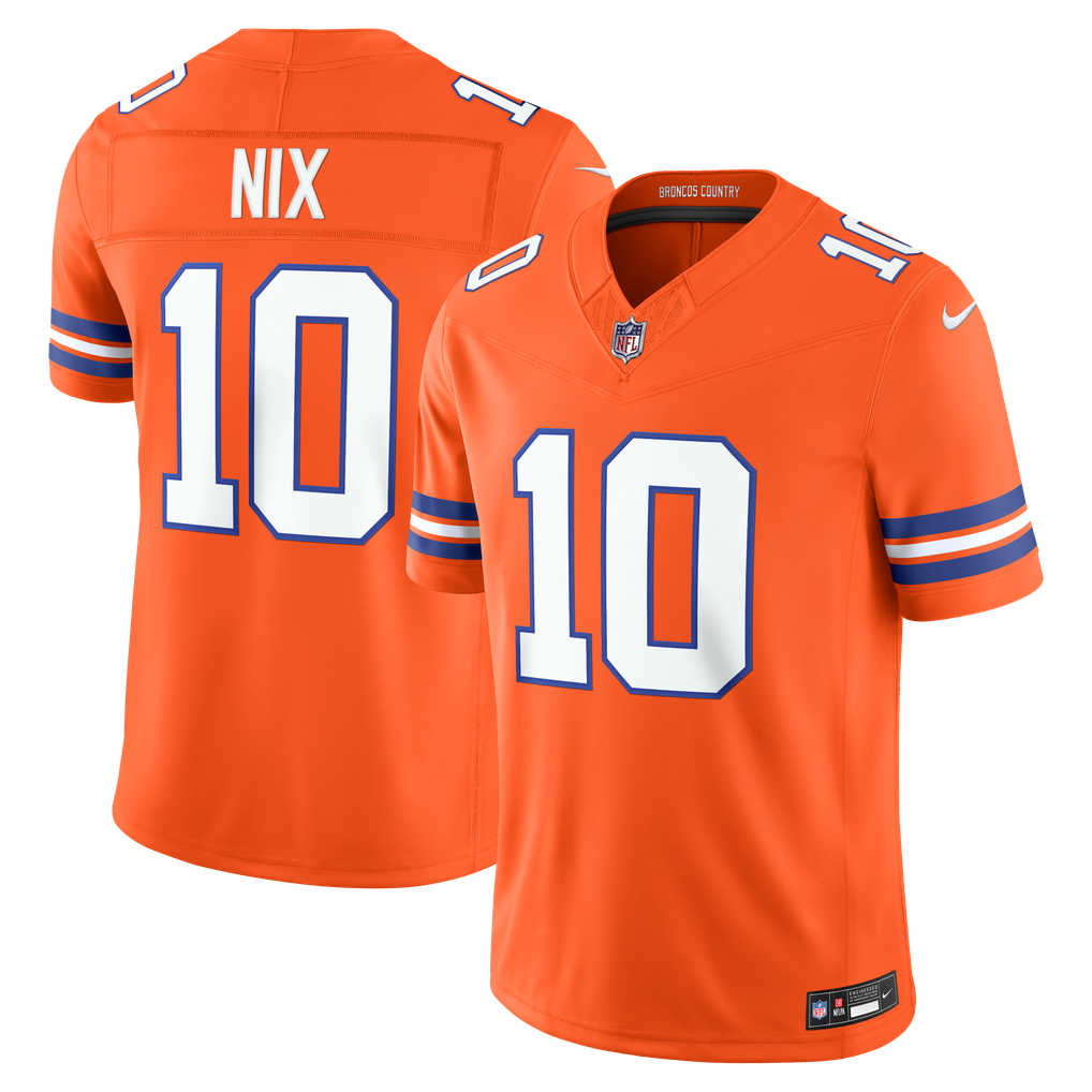 Men's Denver Broncos Bo Nix Orange Alternate Mile High Collection 1977 Throwback Vapor F.U.S.E. Stitched Limited Jersey