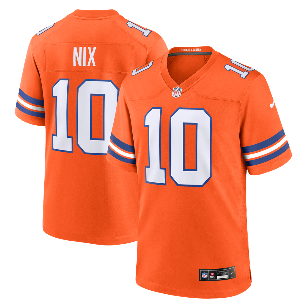 Men's Denver Broncos Bo Nix Orange Mile High Collection 1977 Throwback Player Game Jersey