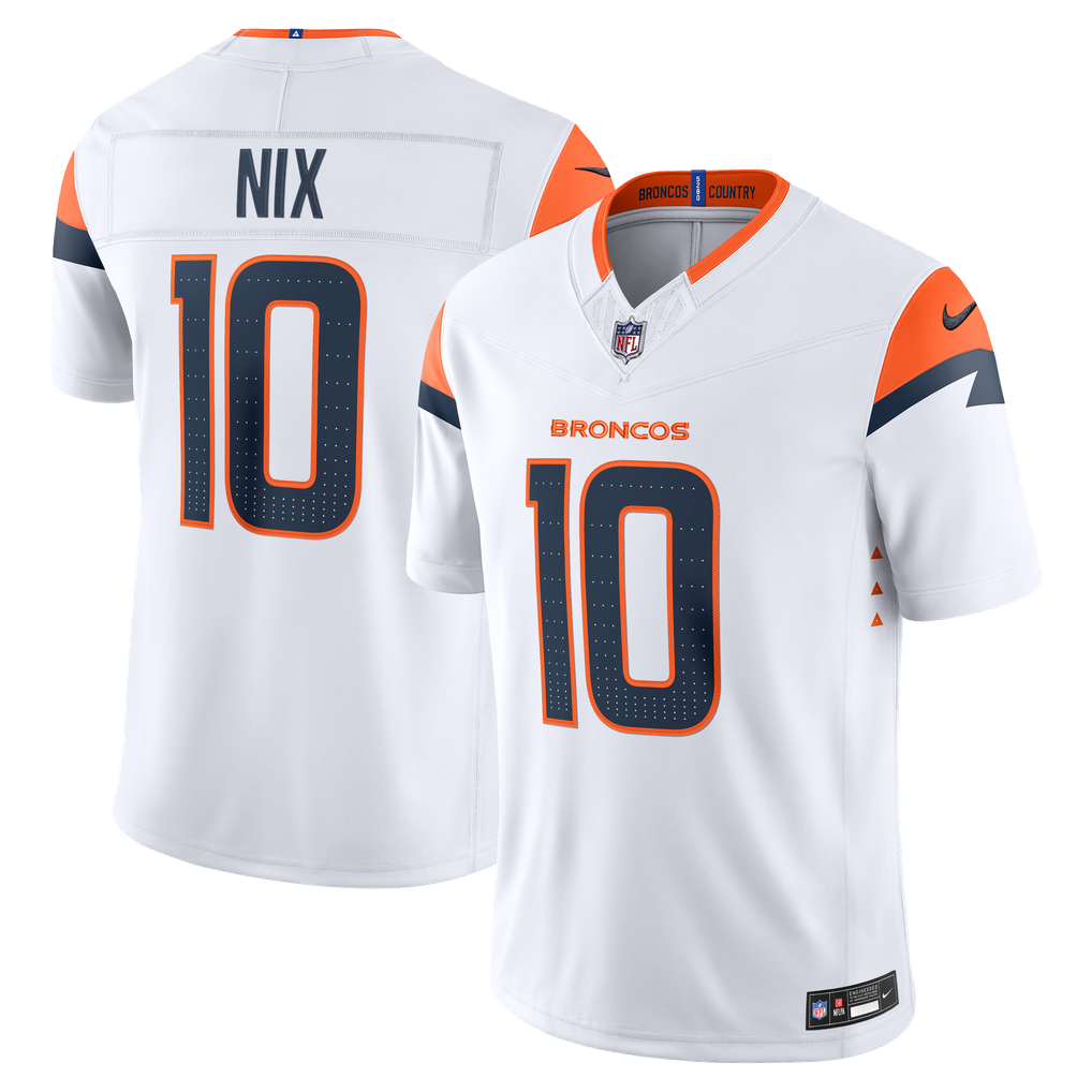 Men's Denver Broncos Bo Nix White Vapor F.U.S.E. Stitched Limited Jersey