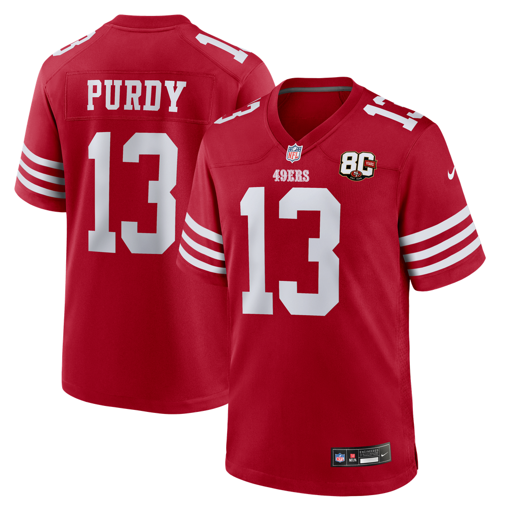 Men's San Francisco 49ers Brock Purdy Scarlet 80th Anniversary Game Jersey