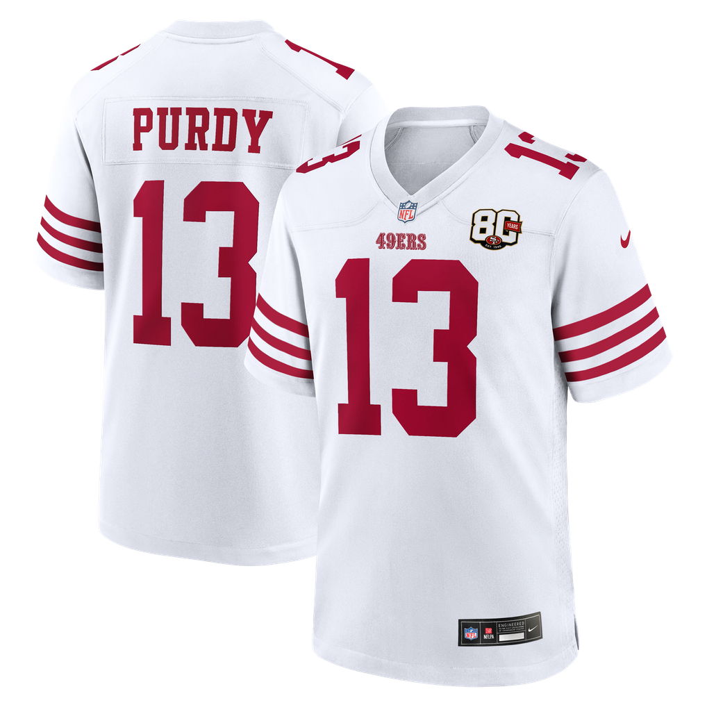 Men's San Francisco 49ers Brock Purdy White 80th Anniversary Game Jersey