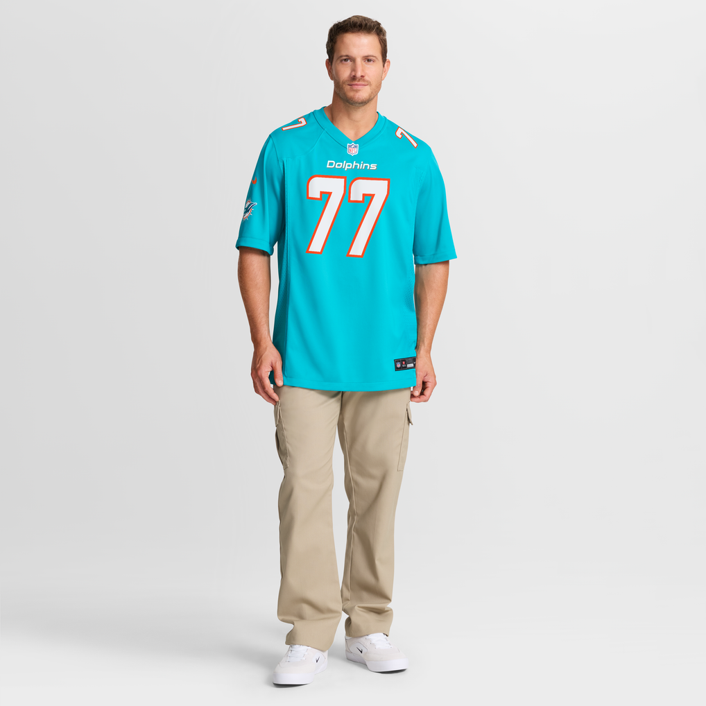 Men's Miami Dolphins Caedan Wallace Aqua Team Game Jersey