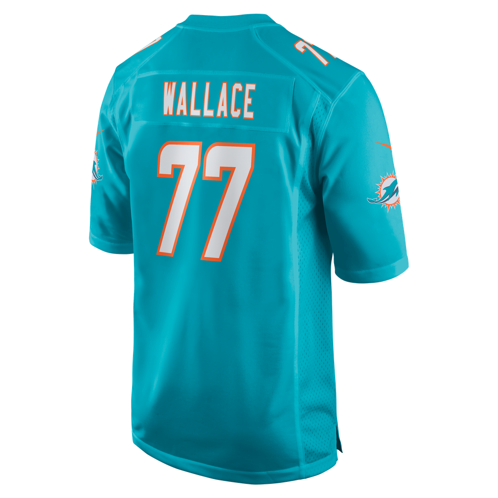 Men's Miami Dolphins Caedan Wallace Aqua Team Game Jersey