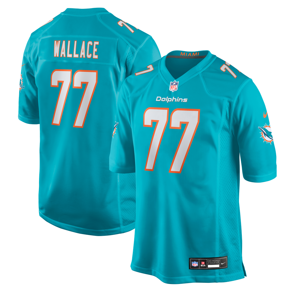 Men's Miami Dolphins Caedan Wallace Aqua Team Game Jersey