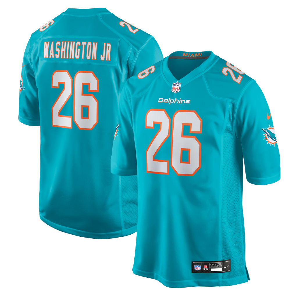 Men's Miami Dolphins Carlos Washington Jr. Aqua Team Game Jersey