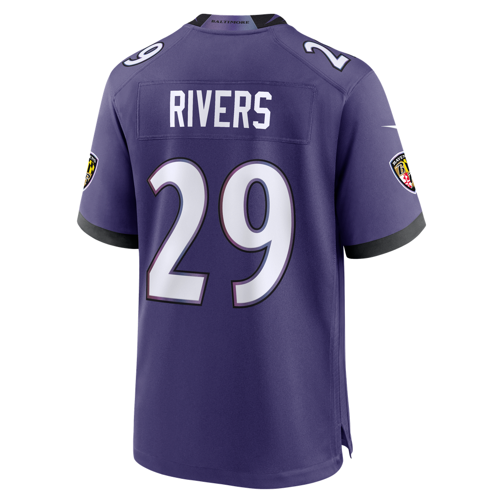 Men's Baltimore Ravens Chandler Rivers Purple Team Game Jersey