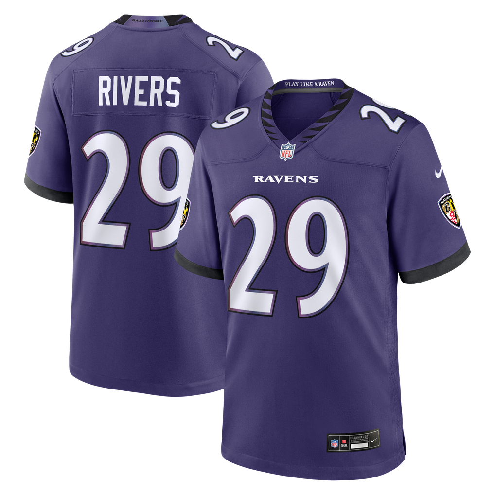 Men's Baltimore Ravens Chandler Rivers Purple Team Game Jersey