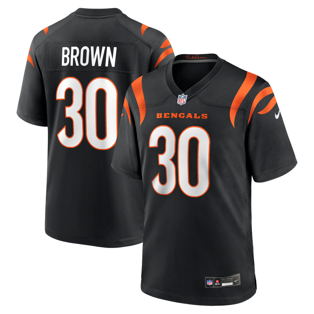 Men's Cincinnati Bengals Chase Brown Black Team Game Jersey