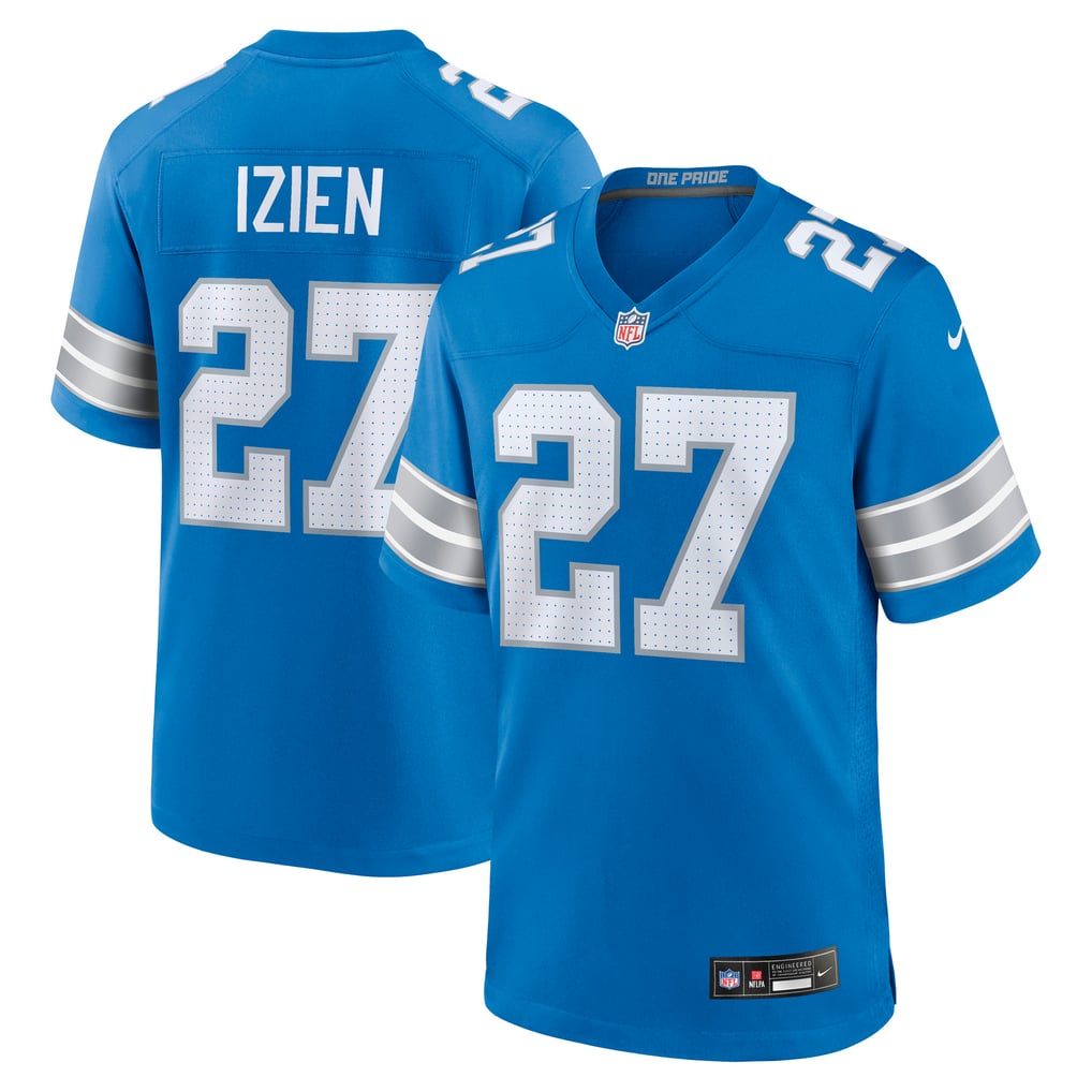 Men's Detroit Lions Christian Izien Blue Team Game Jersey