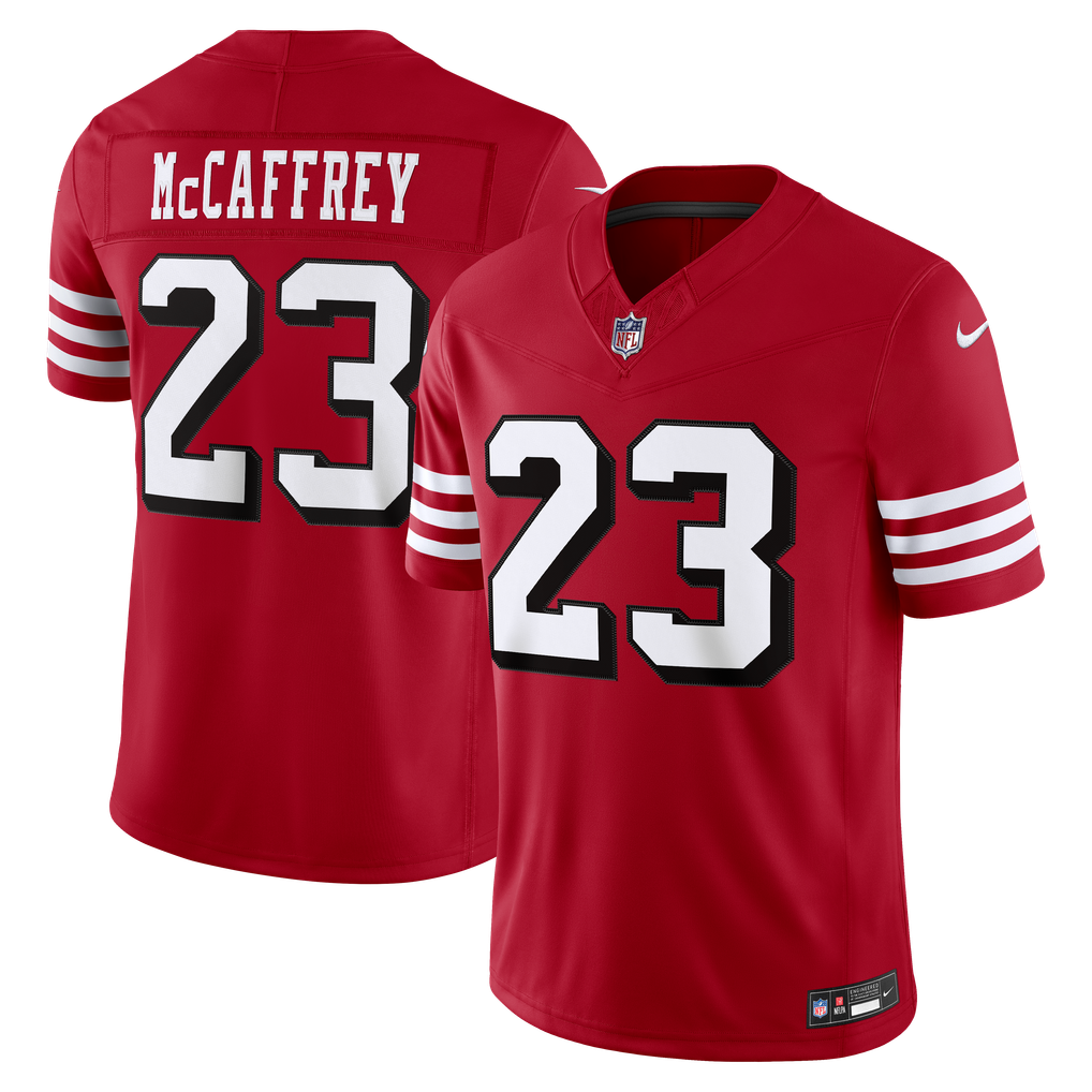 Men's San Francisco 49ers Christian McCaffrey Scarlet Alternate Vapor F.U.S.E. Stitched Limited Jersey