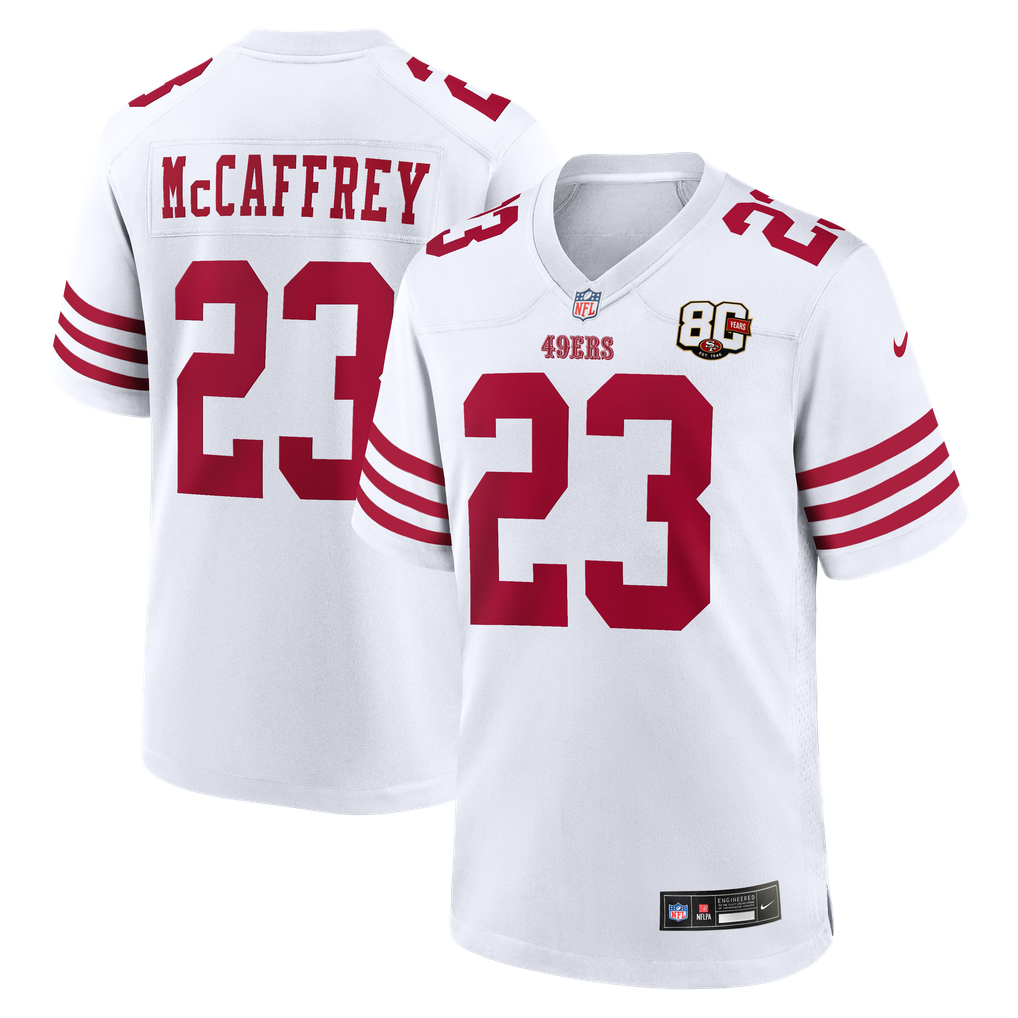 Men's San Francisco 49ers Christian McCaffrey White 80th Anniversary Game Jersey