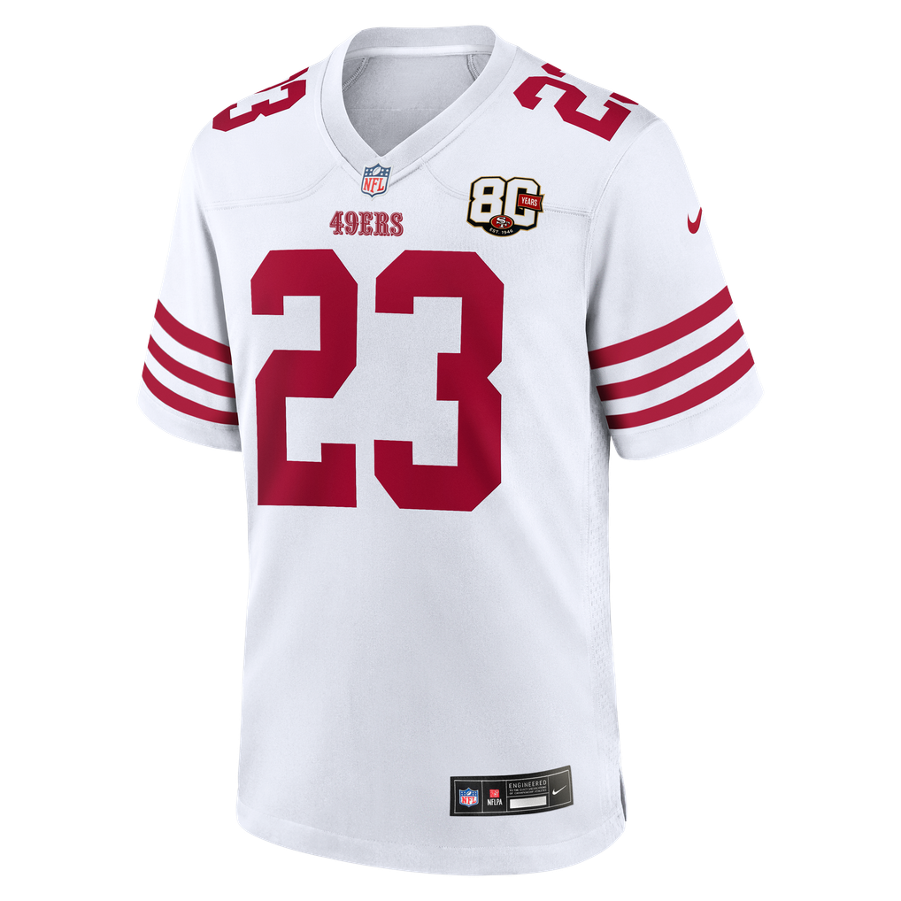Men's San Francisco 49ers Christian McCaffrey White 80th Anniversary Game Jersey