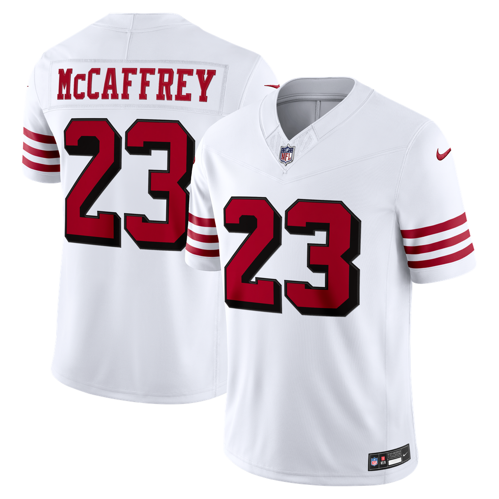 Men's San Francisco 49ers Christian McCaffrey White Alternate Vapor F.U.S.E. Stitched Limited Jersey