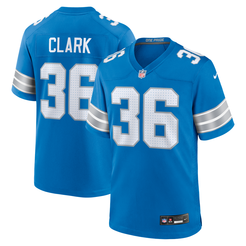 Men's Detroit Lions Chuck Clark Blue Team Game Jersey