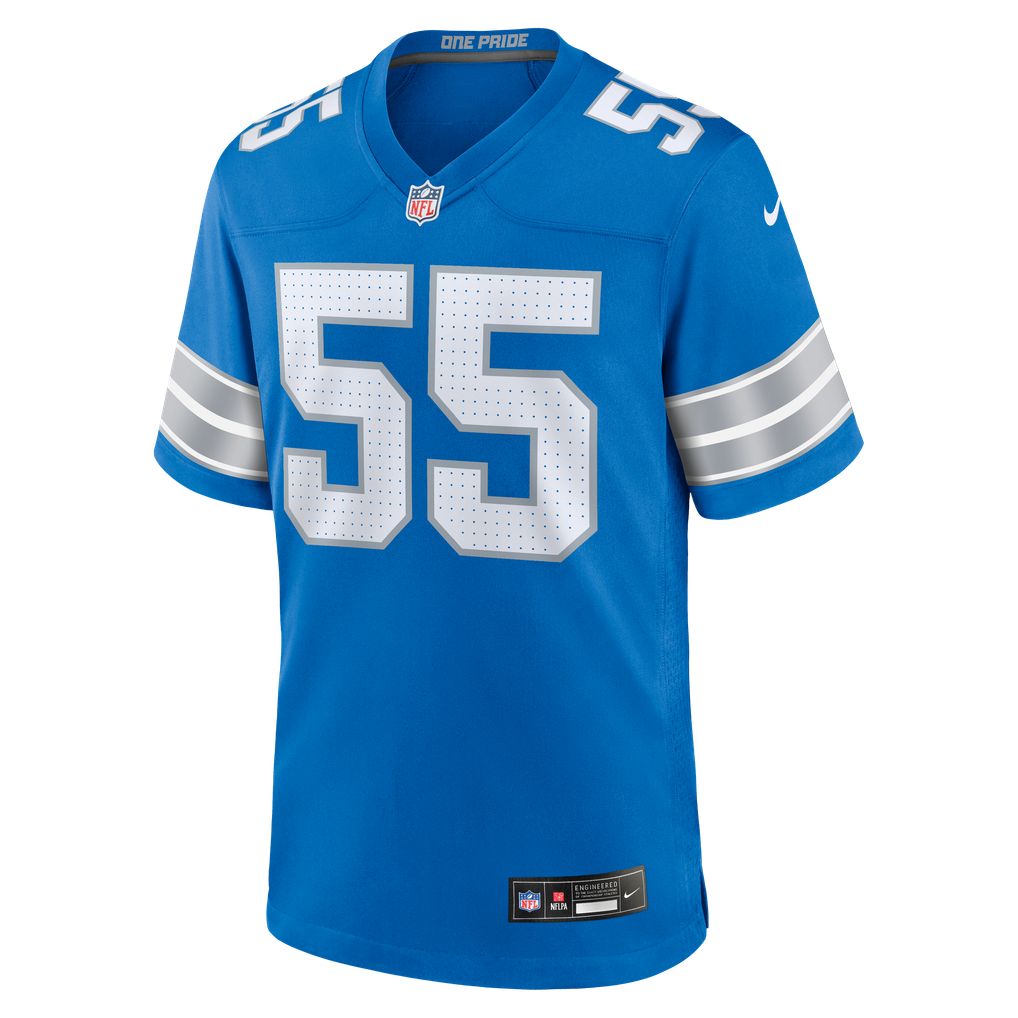 Men's Detroit Lions Derrick Barnes Blue Team Game Jersey