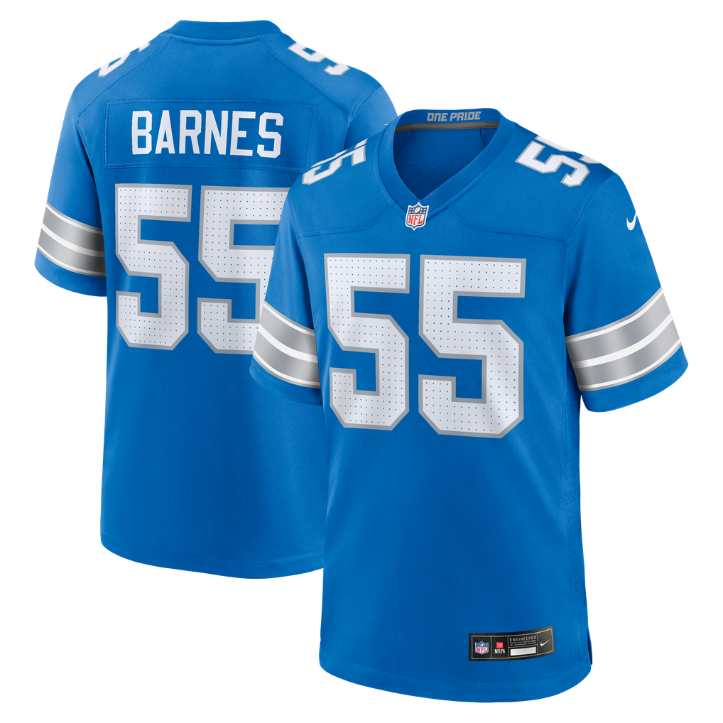 Men's Detroit Lions Derrick Barnes Blue Team Game Jersey