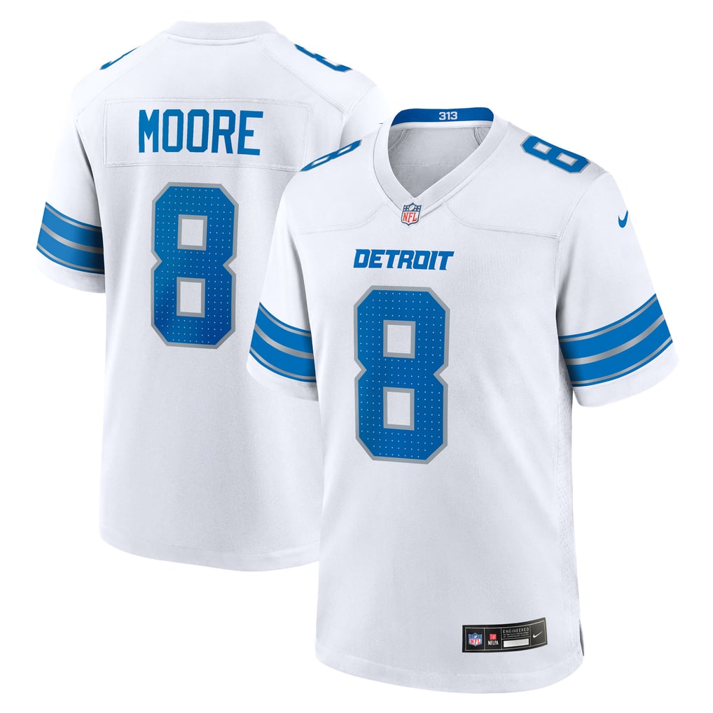 Men's Detroit Lions Derrick Moore White Game Jersey