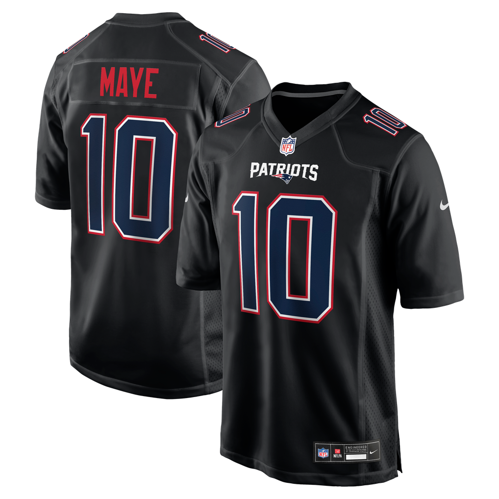 Men's New England Patriots Drake Maye Carbon Black Fashion Game Jersey