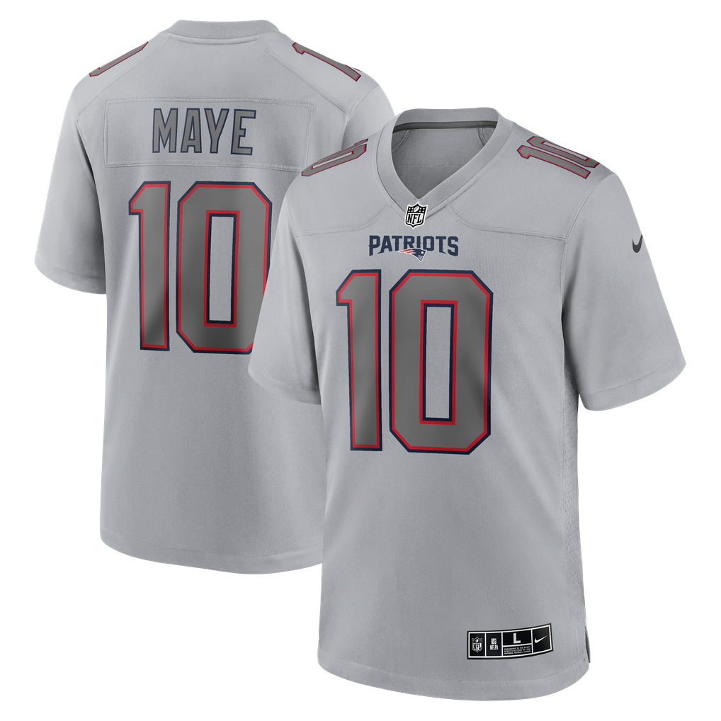Men's New England Patriots Drake Maye Gray Atmosphere Fashion Game Jersey