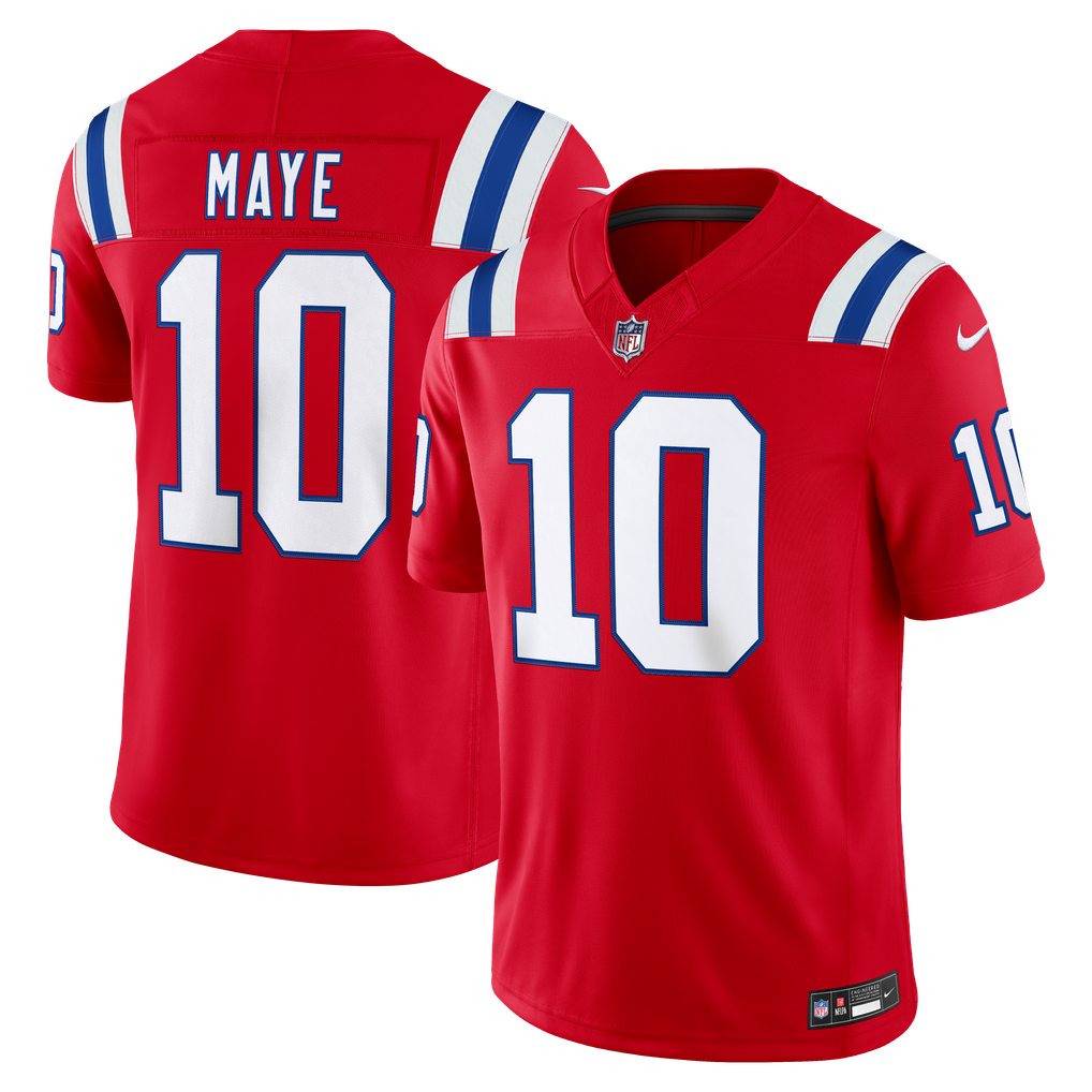 Men's New England Patriots Drake Maye Red Alternate Vapor F.U.S.E. Stitched Limited Jersey