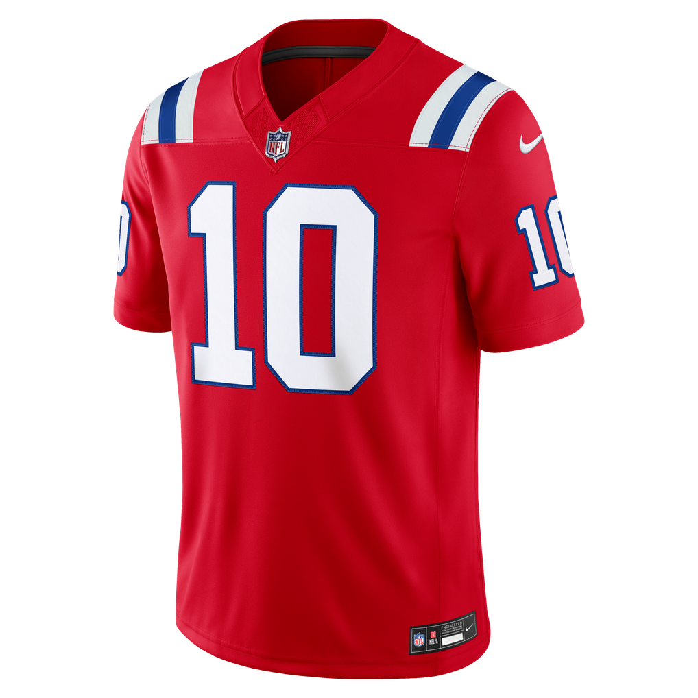 Men's New England Patriots Drake Maye Red Alternate Vapor F.U.S.E. Stitched Limited Jersey