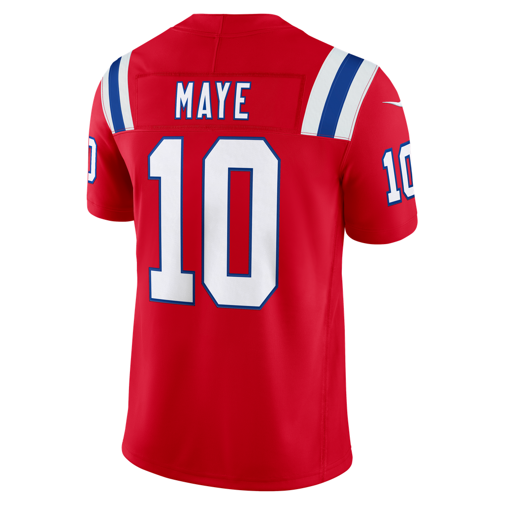 Men's New England Patriots Drake Maye Red Alternate Vapor F.U.S.E. Stitched Limited Jersey