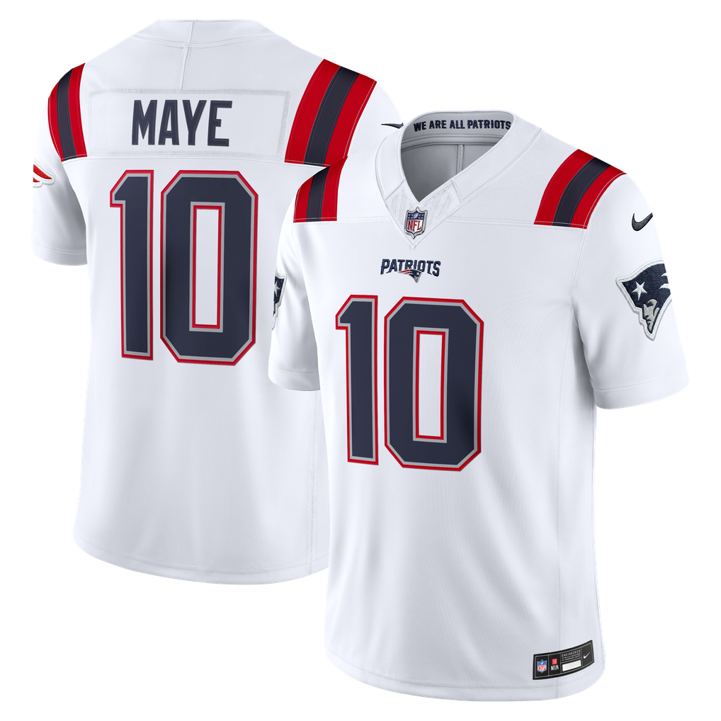 Men's New England Patriots Drake Maye White Vapor F.U.S.E. Stitched Limited Jersey