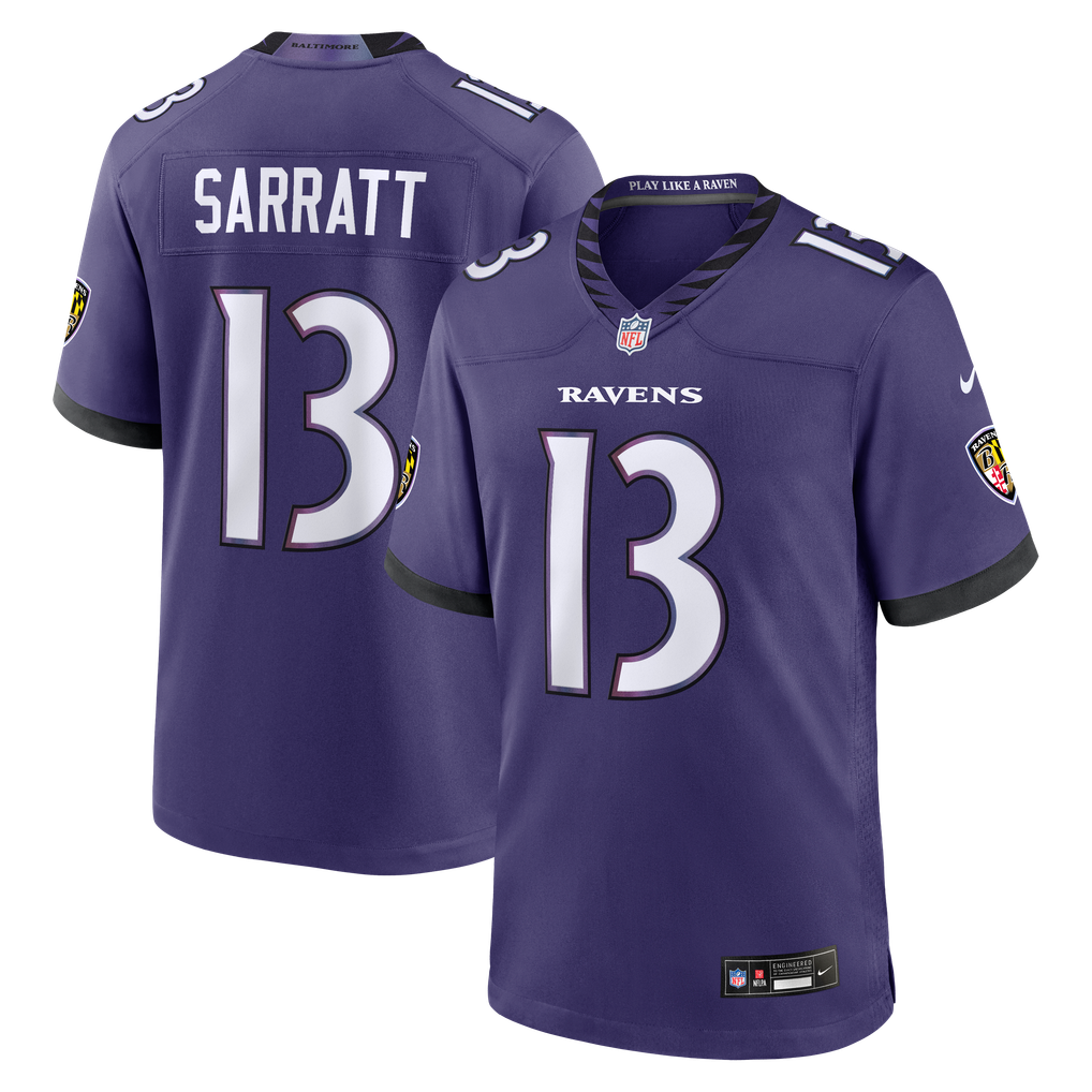 Men's Baltimore Ravens Elijah Sarratt Purple Team Game Jersey