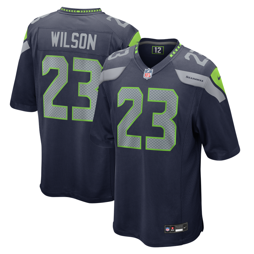 Men's Seattle Seahawks Emanuel Wilson College Navy Team Game Jersey