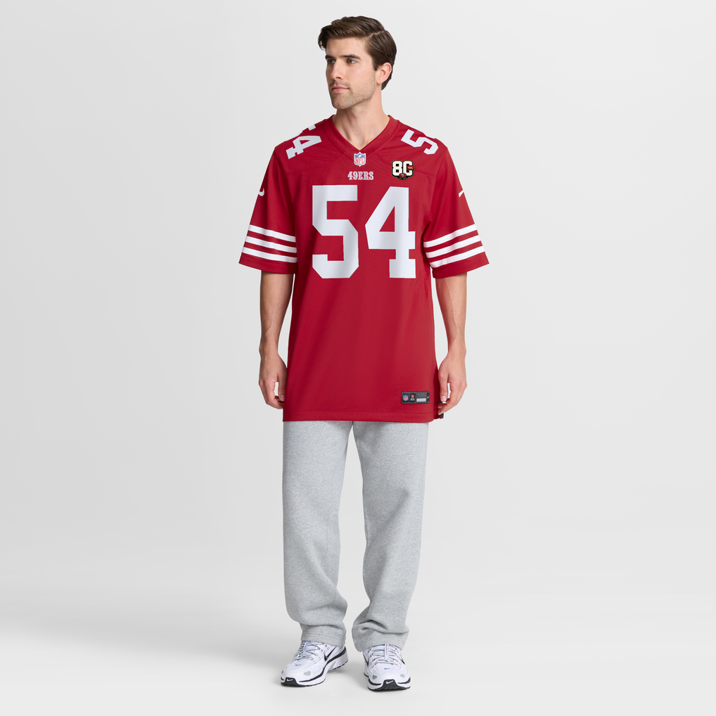 Men's San Francisco 49ers Fred Warner Scarlet 80th Anniversary Game Jersey