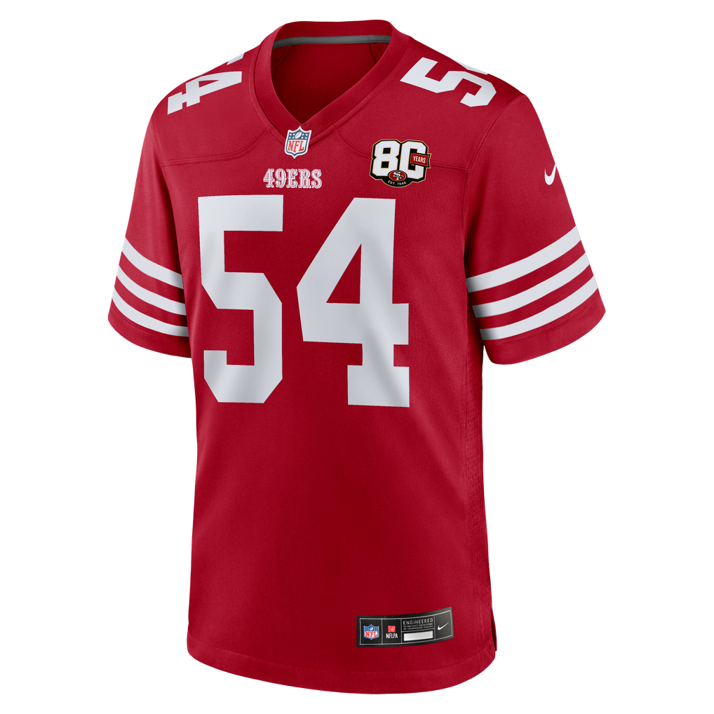 Men's San Francisco 49ers Fred Warner Scarlet 80th Anniversary Game Jersey