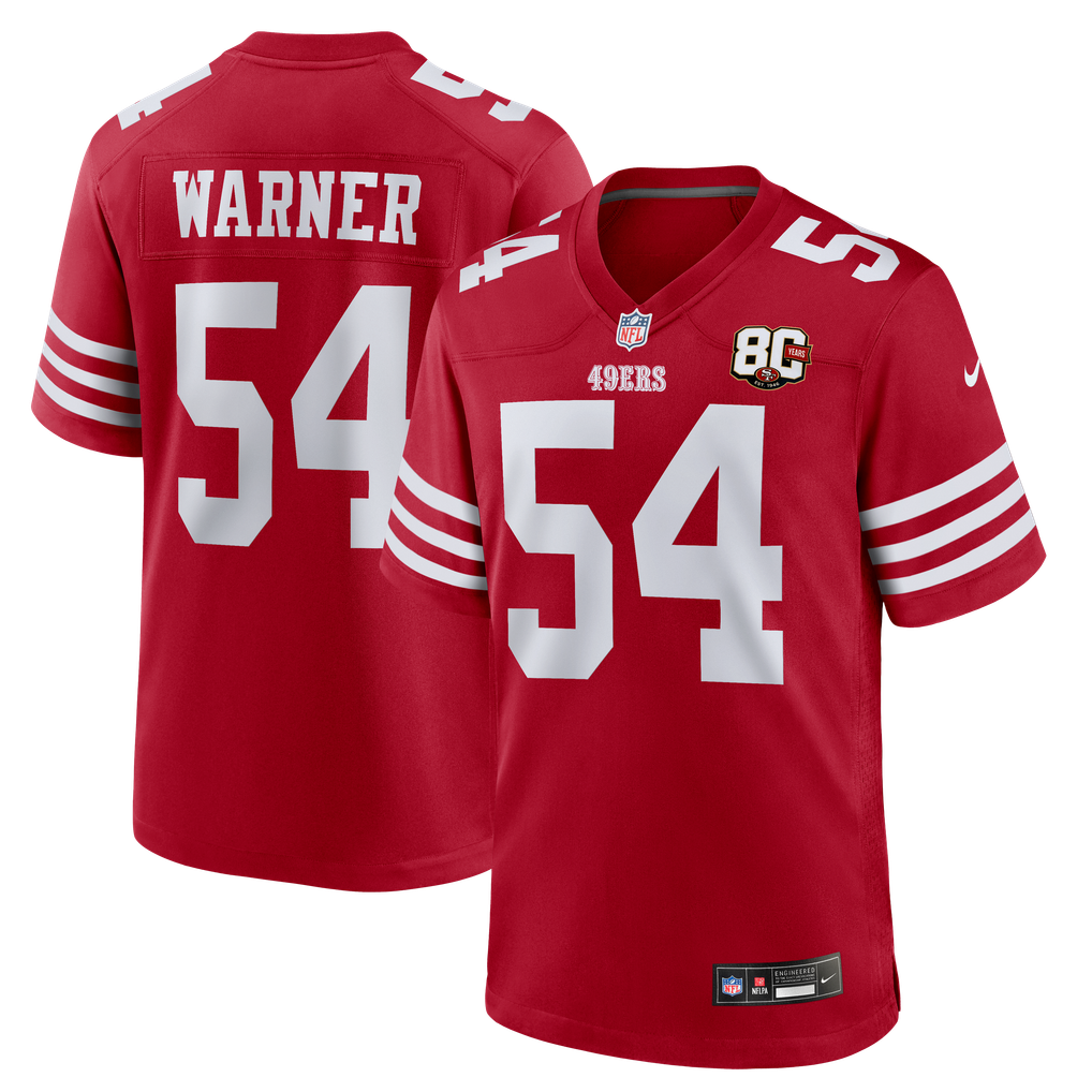 Men's San Francisco 49ers Fred Warner Scarlet 80th Anniversary Game Jersey