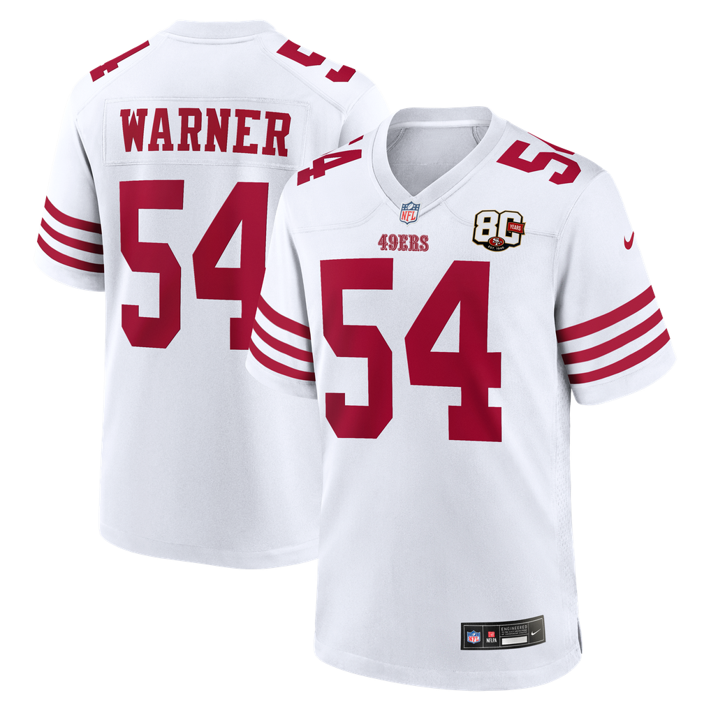Men's San Francisco 49ers Fred Warner White 80th Anniversary Game Jersey