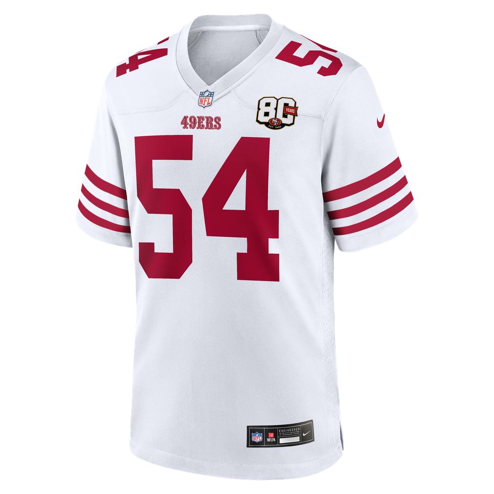 Men's San Francisco 49ers Fred Warner White 80th Anniversary Game Jersey